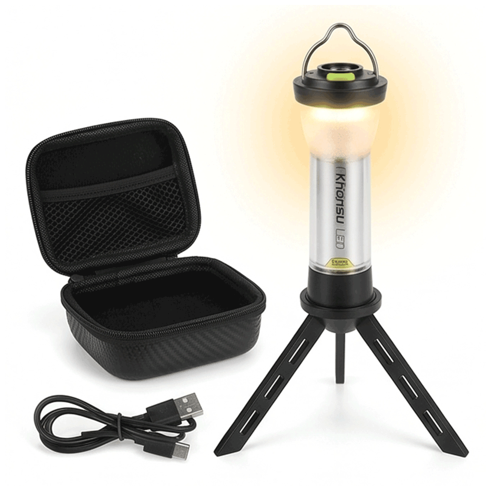 Multi-functional LED Camping Lantern, 3000mAh High Capacity Rechargeable Tactical Flashlight with Tripod & Hard Case, 6 Light Modes, 200H Long Runtime, Portable Light for Glamping, Hiking, Emergency